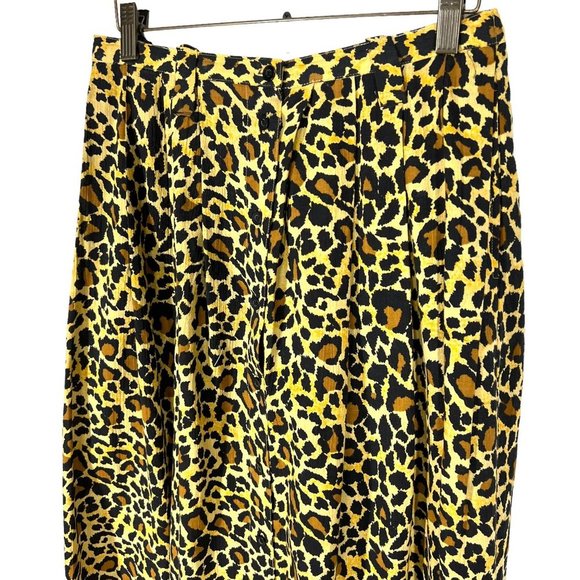Tan Black Leopard Print Midi Button Up Full Skirt Size 10 - Picture 2 of 7